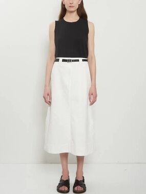MHL Margaret Howell Back Vent Off White Cotton Drill Midi Skirt Size M